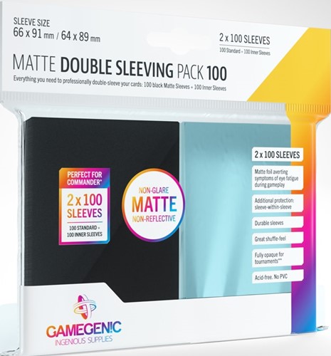 2!GGS10110ML 100 x Black And Clear Matte Double Sleeving Pack 63.5mm x 88mm (Gamegenic) published by Gamegenic