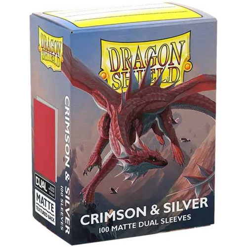 3!ARCT15072 100 x Crimson And Silver Matte Dual Standard Card Sleeves 63.5mm x 88mm (Dragon Shield) published by Arcane Tinmen