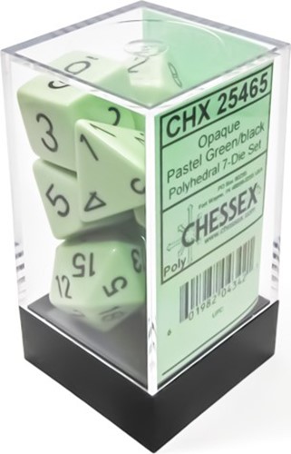 2!CHX25465 Chessex Opaque Pastel Green with Black 7-Die Polyhedral Set published by Chessex