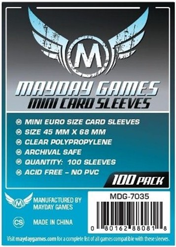 DMGMDG7035 100 x Clear Mini European Card Sleeves 45mm x 68mm (Mayday) (Damaged) published by Mayday Games
