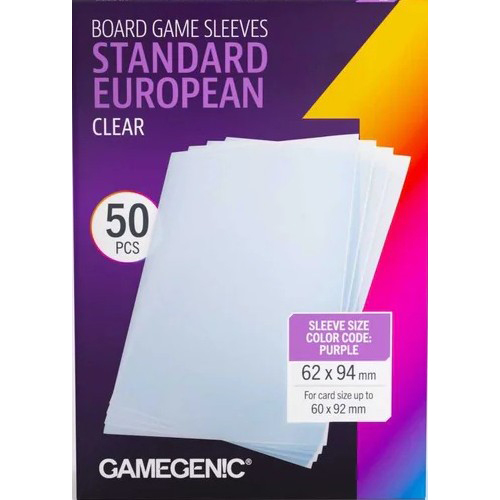 GGS10178ML 50 x Board Game Sleeves Standard European Clear 59mm x 92mm (Gamegenic) published by Gamegenic