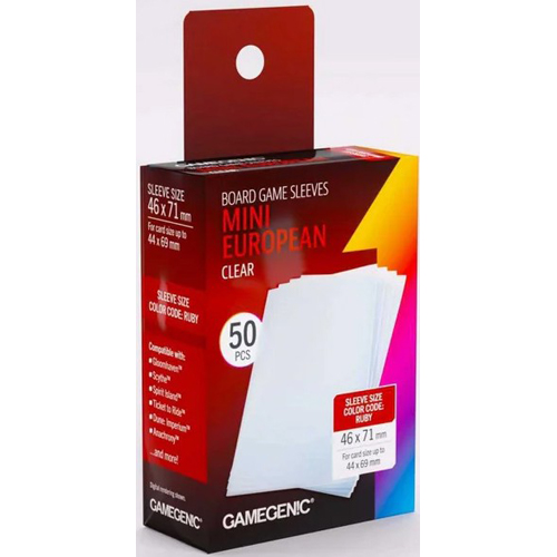 GGS10179ML 50 x Board Game Sleeves Mini European Clear 44mm x 68mm (Gamegenic) published by Gamegenic