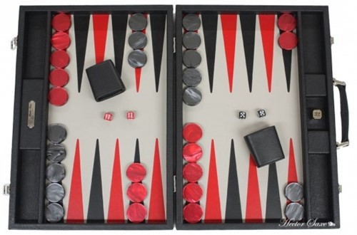 HSB652BLACK Black Leather Competition Backgammon Set (Hector Saxe) published by Hector Saxe