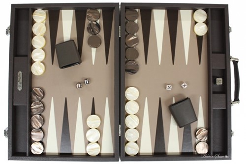 HSB652BROWN Brown Leather Competition Backgammon Set (Hector Saxe) published by Hector Saxe