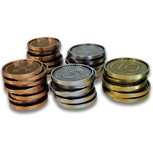 KARCOCCOIN Clans Of Caledonia Board Game: 70 Metal Coins published by Karma Games