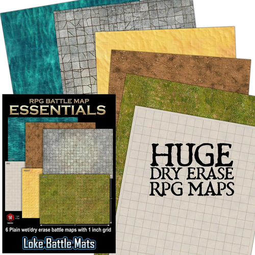 1!LOKEBM075 Essential RPG Battle Maps Starter Set: 6 Plain Dry Erase Maps published by Loke Battle Mats