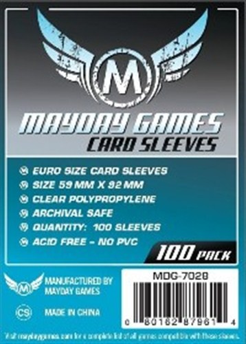 3!MDG7028 100 x Clear Standard European Card Sleeves 59mm x 92mm (Mayday) published by Mayday Games