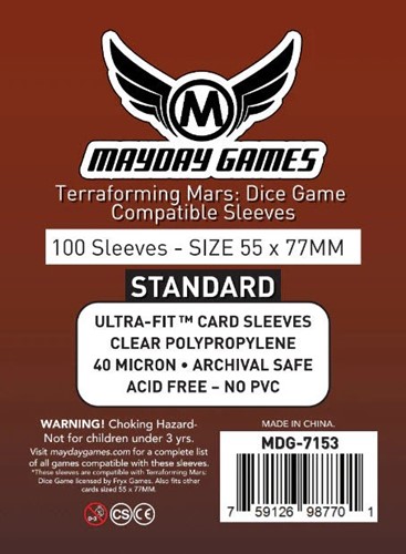 2!MDG7153 100 x Clear Standard Terraforming Mars: Dice Game Sleeves 55mm x 77 mm published by Mayday Games