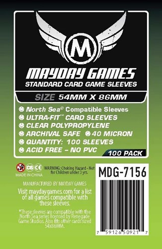 MDG7156 100 x Clear Standard North Sea Compatible Sleeves 54mm x 86mm published by Mayday Games