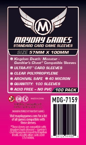 2!MDG7159 100 x Clear Standard Kingdom Death Gambler's Chest Sleeves 57mm x 100mm published by Mayday Games