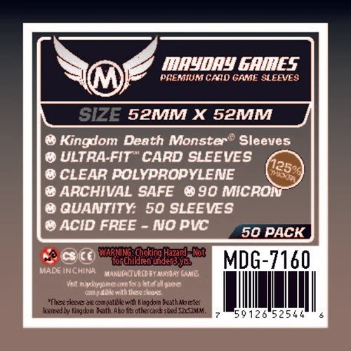 MDG7160 50 x Clear Premium Kingdom Death Monster Card Sleeves 52mm x 52mm published by Mayday Games