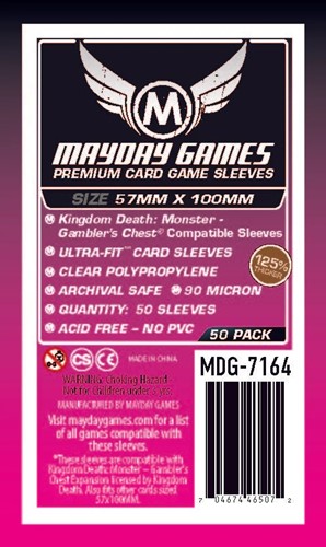 MDG7164 50 x Clear Premium Kingdom Death Gambler's Chest Compatible Sleeves 57mm x 100mm published by Mayday Games