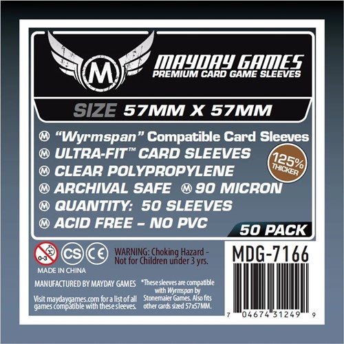 MDG7166 50 x Clear Premium Wyrmspan Compatible Card Sleeves 57mm x 57mm published by Mayday Games