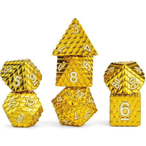 3!MET10978 Dungeons and Dragons Dragon Scale Metal Dice Set: Gold published by Metallic Dice Games