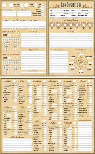 2!RMLEX006 LexOccultum RPG: Character Sheets published by Riotminds