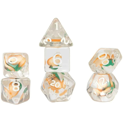 2!SDZ002504 Peach Fruit Slice Polyhedral Dice Set published by Sirius Dice