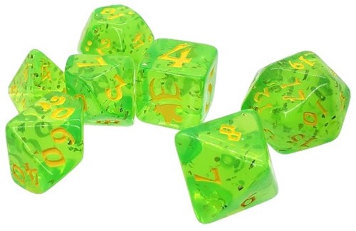 SJ5545C Munchkin Polyhedral Dice Set Green with Yellow published by Steve Jackson Games