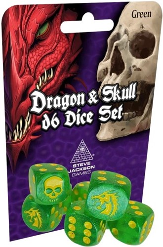 SJ590016 Dragon And Skull D6 Dice Pack - Green Glitter published by Steve Jackson Games